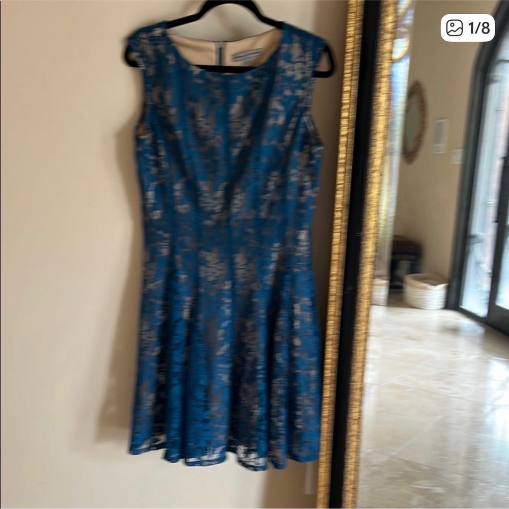 Danny and Nicole Teal Lace Fit and Flare Midi Dress - Picture 11 of 11